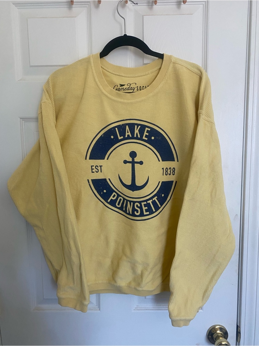Gameday Social Ribbed Yellow Crewneck Sweatshirt 100% cotton